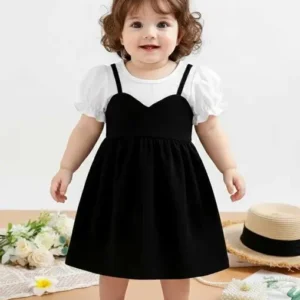 Baby Girls Below Knee Casual Dress  (Black, Half Sleeve)