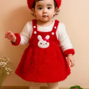 Baby Girls Midi/Knee Length Casual Dress  (Red, White, Full Sleeve)