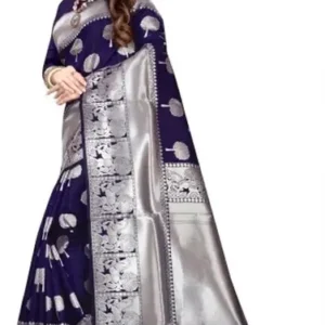 Woven Banarasi Jacquard, Pure Silk Saree  (Dark Blue)