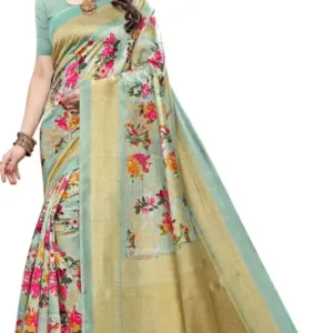 Printed Assam Silk Art Silk Saree  (Light Green)