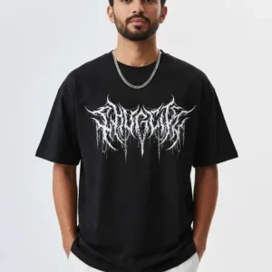 Men Printed Round Neck Pure Cotton Black T-Shirt