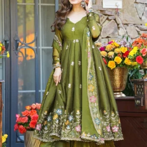 Trijal Fab Women Art Silk Kurta Palazzo Dupatta Set